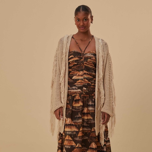 FARM Rio Sand Striped Fringe Knit Cardigan - Picture 9 of 15